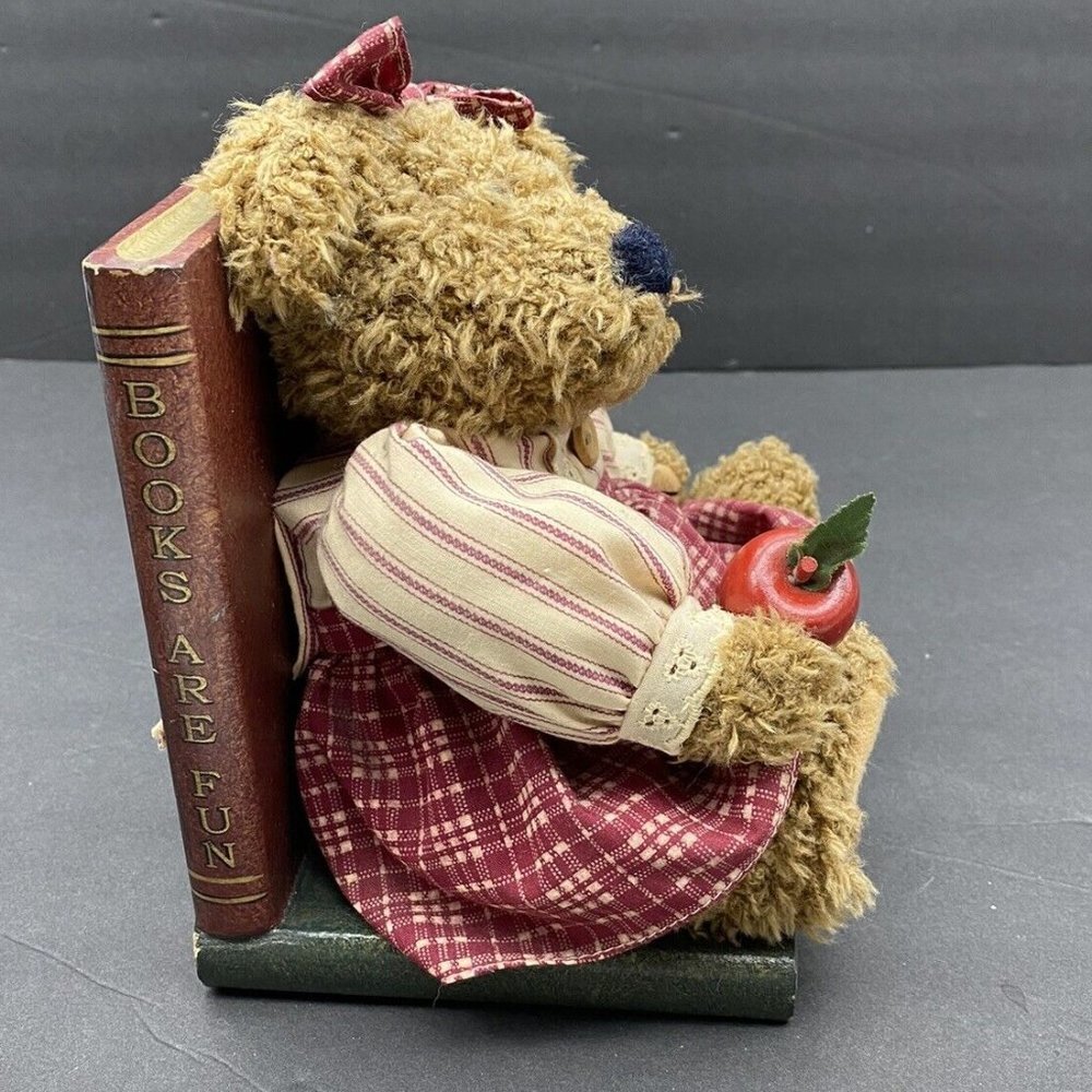 VTG Y2K Teddy Bear Bookends Books Are Fun Wooden Plush Pair Children Library 90s - Picture 13 of 16